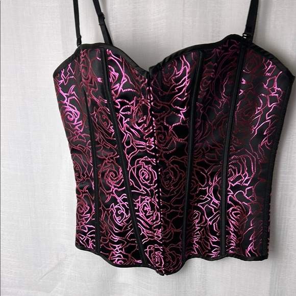 Corset,bustier,boudoir, pink & black,lace up,hook & eye, sexy,PTP 15” ,so 30-34 - Picture 2 of 14